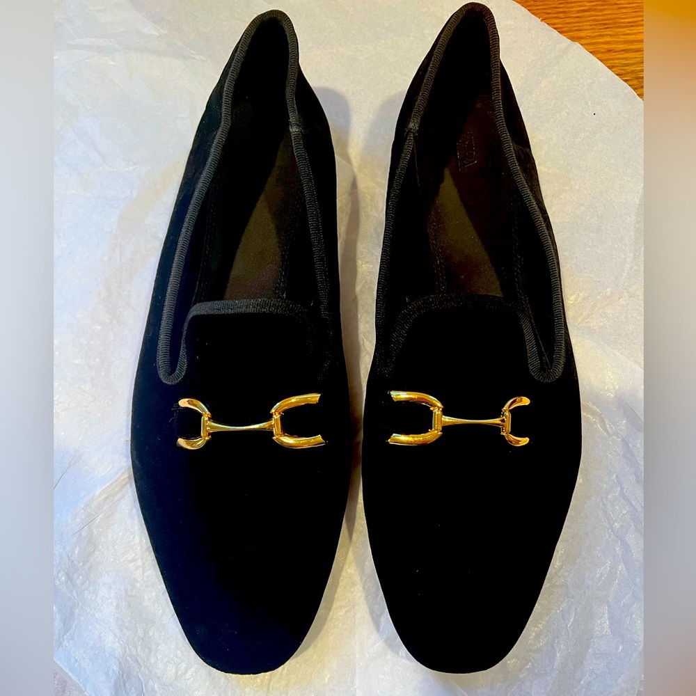 Zara Women’s Embellished Velvet Loafers, Black, Size 11